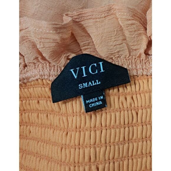 Vici Womens Small Midi Tiered Peach Papaya Ruched Tie Shoulder Dress - Picture 5 of 7